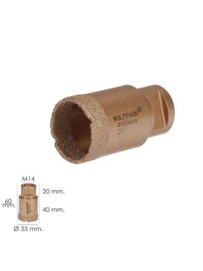 Corona Diamante Para Amoladora Ø 35 mm. Conexión Rosca M14. Corte Seco