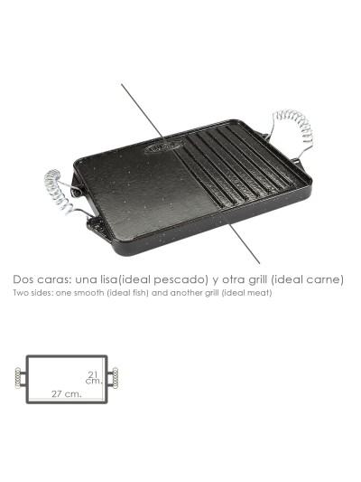 Plancha Hierro Fundido Esmaltada Rectangular 21 x 27 cm.