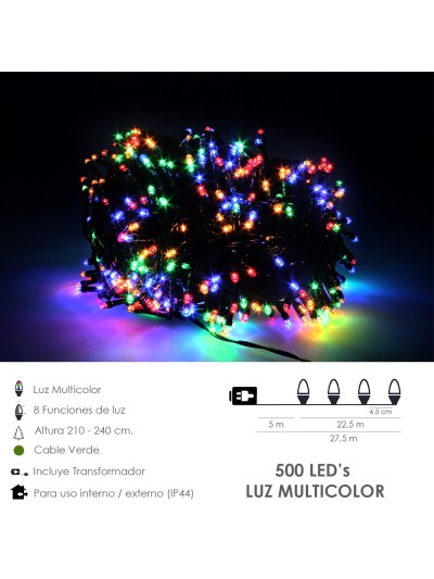 Guirnalda Luces Navidad 500 Leds Multicolor. Luz navidad interiores y exteriores IP44
