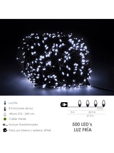 Guirnalda Luces Navidad 500 Leds Color Blanco Frio. Luz Navidad Interiores y Exteriores Ip44