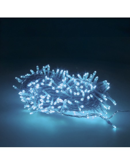 Guirnalda Luces Navidad 300 Leds Color Azul Hielo. Luz Navidad Interiores y Exteriores Ip44. Cable Transparente.
