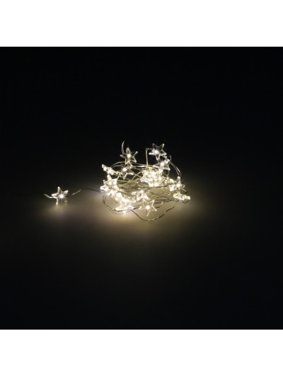 Guirnalda Luces Navidad Estrellas 20 Leds Color Blanco Calido.Luz navidad interiores y exteriores IP44 A Pilas 3AA (No Incluida)