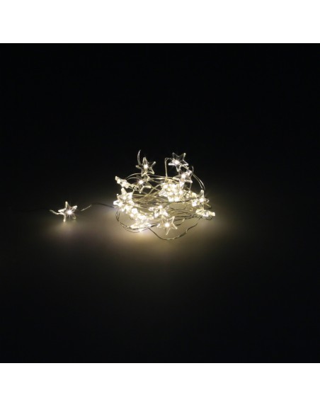 Guirnalda Luces Navidad Estrellas 20 Leds Color Blanco Calido.Luz navidad interiores y exteriores IP44 A Pilas 3AA (No Incluida)