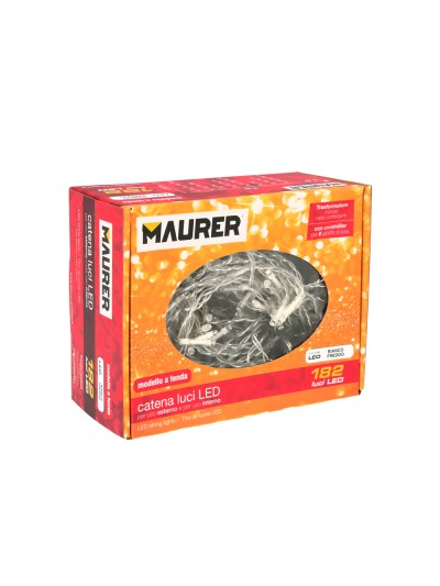 Guirnalda Luces Navidad Cortina 5x1 Metros 182 Leds Blanco Frio. Luz Navidad Interiores y Exteriores Ip44. Cable Transparente