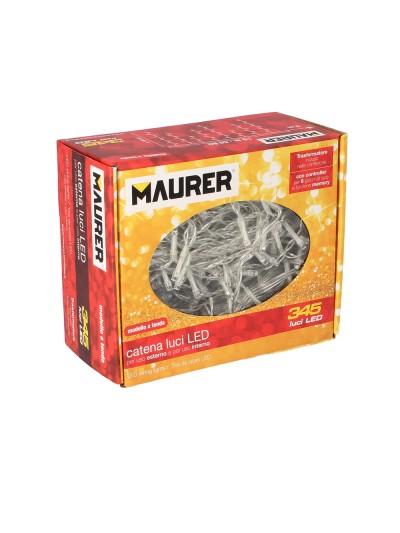 Guirnalda Luces Navidad Cortina 10x1 Metros 345 Leds Multicolor. Luz Navidad Interiores y Exteriores Ip44. Cable Transparente