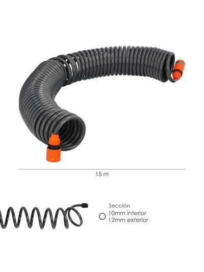 Manguera  Extensible Espiral Autoenroscable Para Riego Jardin Con Conectores 15 Metros