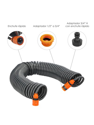 Manguera  Extensible Espiral Autoenroscable Para Riego Jardin Con Conectores 15 Metros