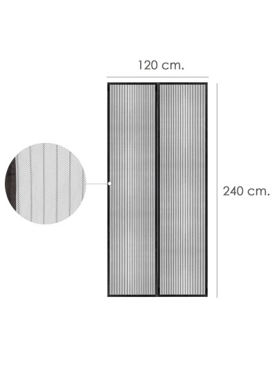 Cortina Mosquitera Para Puertas Con Cierre Central Magnetico Automatico 120 x 240 (Alt.) cm. Color Negro.