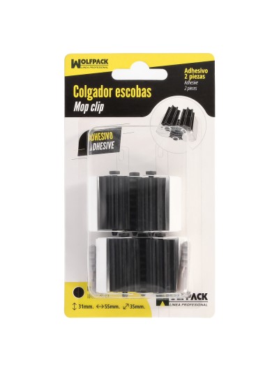 Colgador Adhesivo / Atornillable Para Escobas, Fregonas, Cepillos, Recogedores (Blister 2 piezas)