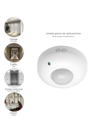 Detector De Movimiento Por Infrarrojos Con Sensor Crepuscular 360°. Ajustable