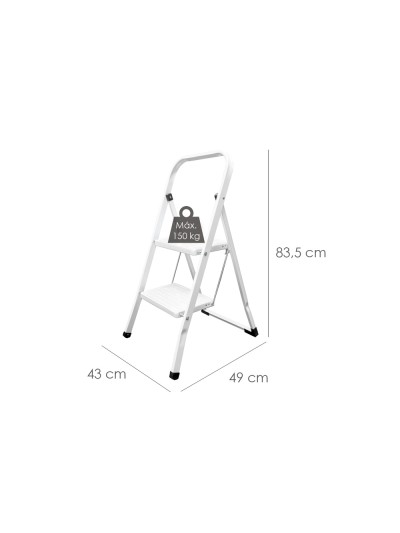 Escalera Domestica Acero 2 Peldaños, Escalerilla Blanca