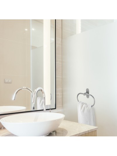 Toallero Forma Anilla Color Inox Con Efecto Espejo, Autoadhesivo Resistente, Porta Toallas, Toallero Adhesivo Pared / Mueble