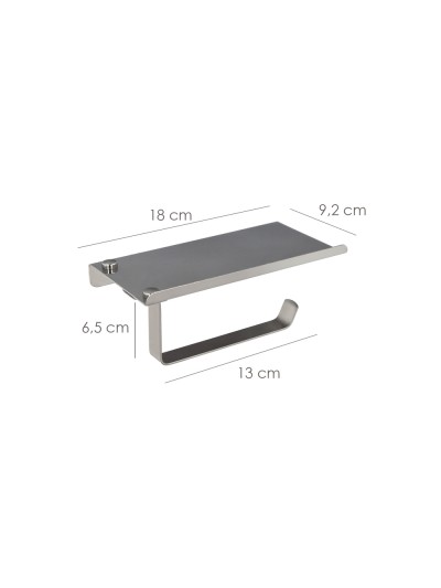 Portarrollos Baño Con Estante Para Moviles Autoadhesivo, Color Inox Con Efecto Espejo, Autoadhesivo Resistente o Con Tornillos