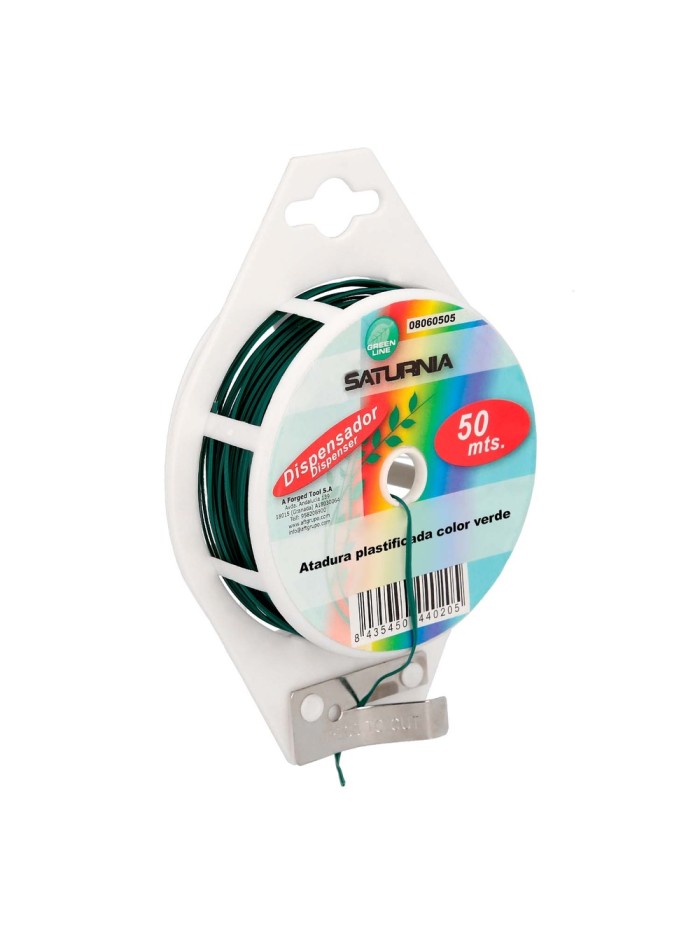 Atadura Plastificada Con Dispensador De 50 Metros. Ideal Para Entutorar, Jardin, Bonsais, Macetas, etc. Flexible y Duradero.