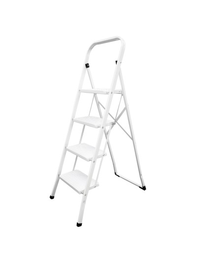 Escalera Domestica Acero 4 Peldaños, Escalerilla Blanca