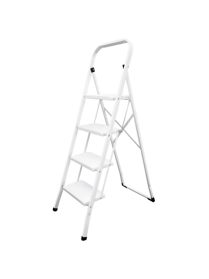 Escalera Domestica Acero 4 Peldaños, Escalerilla Blanca