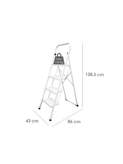 Escalera Domestica Acero 4 Peldaños, Escalerilla Blanca