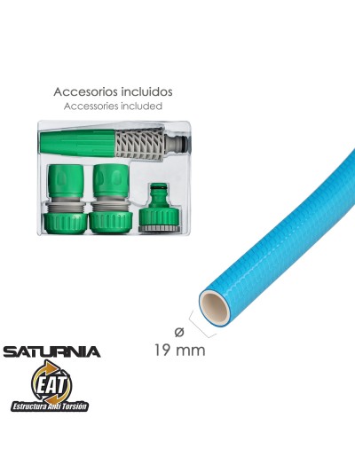Manguera Tricotada No Torsion Blue Ø 19 mm. Rollo 25 metros. Con Accesorios,  Manguera Anti Torsion, Manguera Sin Dobleces,