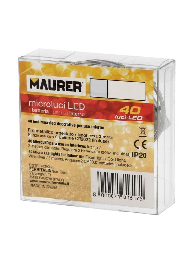 Guirnalda Luces Navidad Microled 40 Leds Color Blanco Calido. Luz navidad interiores IP20 A Pilas (3 AA No Incluidas)