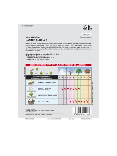 Semillas Zanahoria Nantes Temprana (7 Gramos). Semillas Verduras, Horticultura, Horticola, Semillas Huerto.