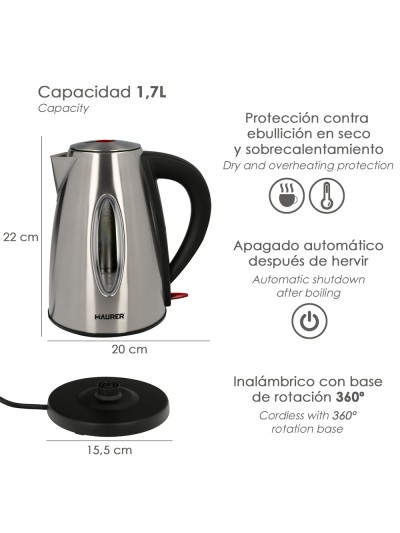 Hervidor De Agua 1,7 Litros. 2200 W.