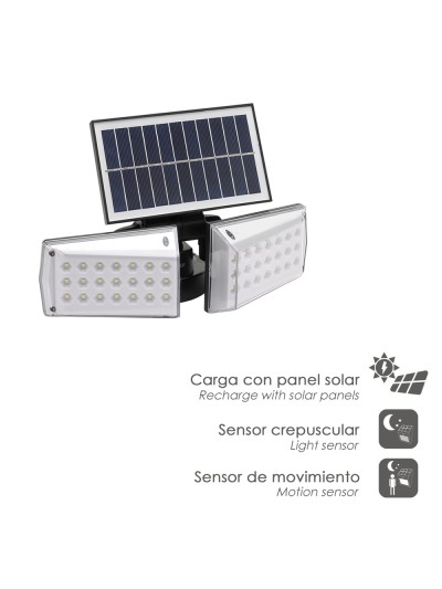 Aplique Solar Led Doble Con Sensor de Movimiento / Crepuscular 450 Lumenes. Protección IP65