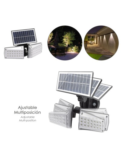Aplique Solar Led Doble Con Sensor de Movimiento / Crepuscular 450 Lumenes. Protección IP65