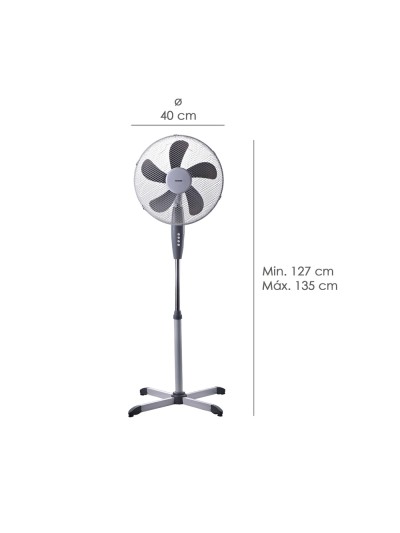 Ventilador Pie Ø 40 x 135 cm. 45 W. Oscilación Automatica, Altura Regulable, Cabezal Inclinable, Base Estable 60x60 cm.