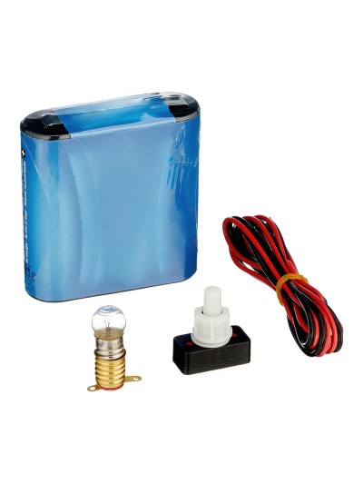 Kit Eléctrico Escolar, Set para el Colegio, Pila Petaca 4.5V, Interruptor 220V, Cable y Bombilla.