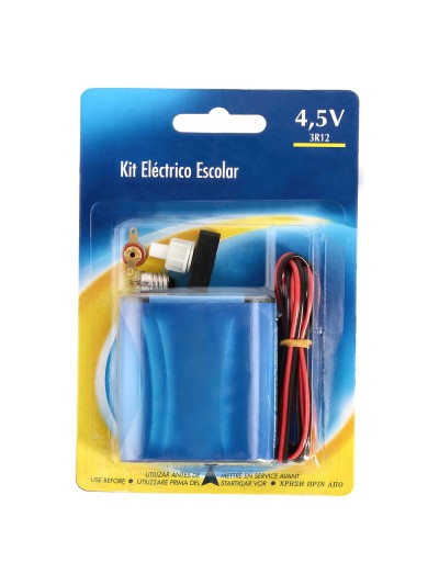 Kit Eléctrico Escolar, Set para el Colegio, Pila Petaca 4.5V, Interruptor 220V, Cable y Bombilla.
