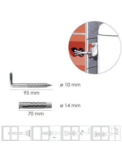 Kit Sanitario Alcayata Con Taco Ø 14 x 70 mm. Fijación Calentadores / Termos De Agua