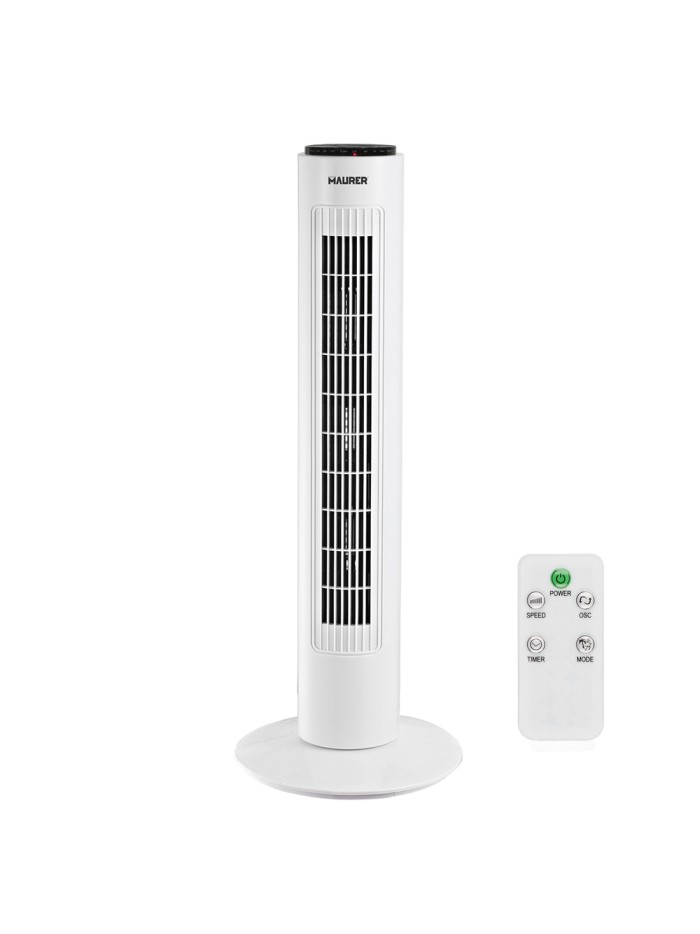Ventilador Maurer Torre 73 cm 3 Velocidades. Funcion Oscilante. Con Temporizador y Mando a Distancia.