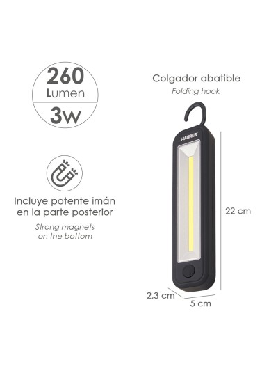 Linterna LED Profesional A Pilas (4 AA) 260 Lumenes 3 Watt. Con Iman y Colgador