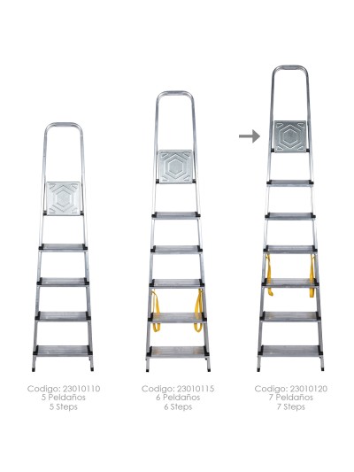 Escalera Doméstica Aluminio Profesional 7 Peldaños 12 cm Grosor.