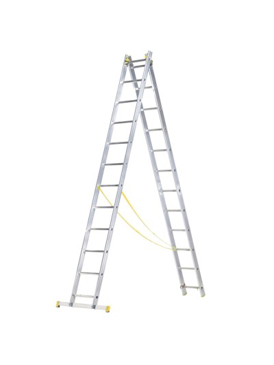 Escalera Aluminio 2 Tramos 12+12 Peldaños. Plegable, Antideslizante, Resistente