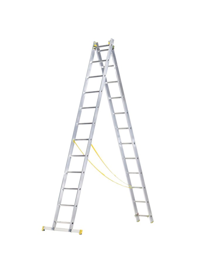 Escalera Aluminio 2 Tramos 12+12 Peldaños. Plegable, Antideslizante, Resistente