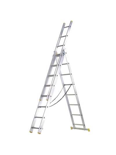 Escalera Aluminio 3 Tramos 9+9+9 Peldaños.Plegable, Telescópica, Antideslizante, Resistente.