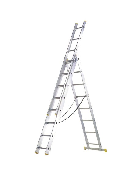 Escalera Aluminio 3 Tramos 9+9+9 Peldaños.Plegable, Telescópica, Antideslizante, Resistente.