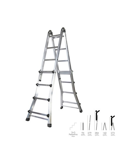 Escalera Telescópica Aluminio  3+3 Peldaños Perfil 67 mm.