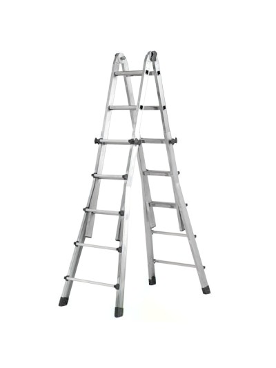 Escalera Telescópica Aluminio  4+4 Peldaños Perfil 67 mm.