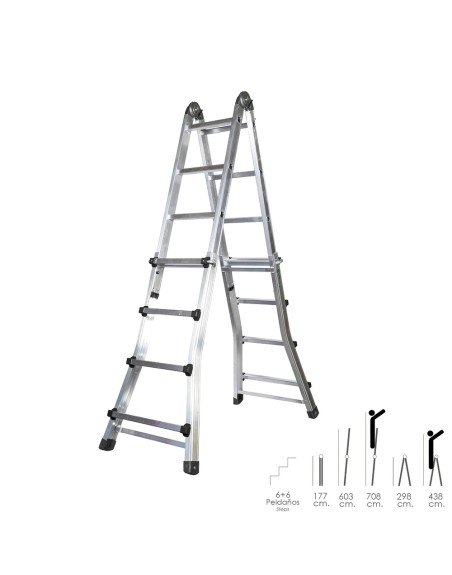 Escalera Telescópica Aluminio  6+6 Peldaños Perfil 67 mm.