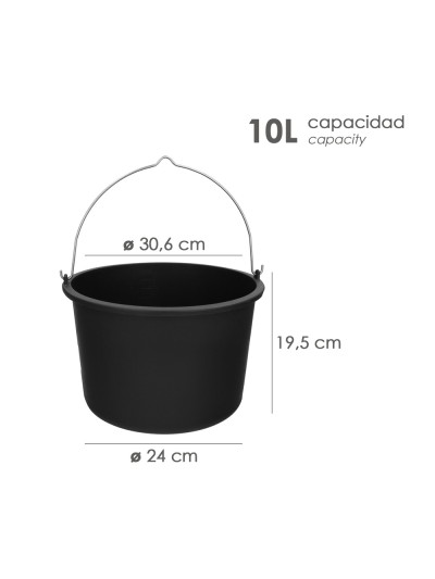 Cubo Obra Italiano Capacidad 10 Litros, Con Marcas Medidoras, Asa Acero Galvanizado, Resistente y Ligero.
