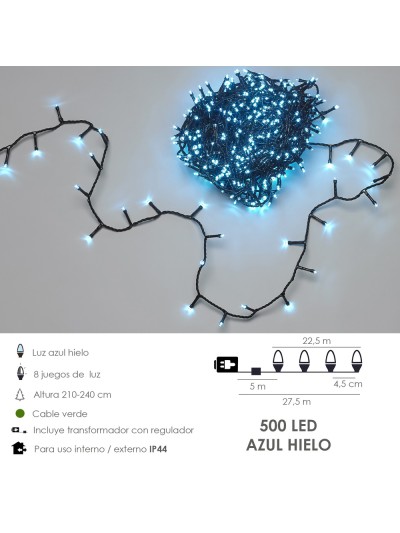 Guirnalda Luces Navidad 500 Leds Azul Hielo Uso en Interiores / Exteriores IP44