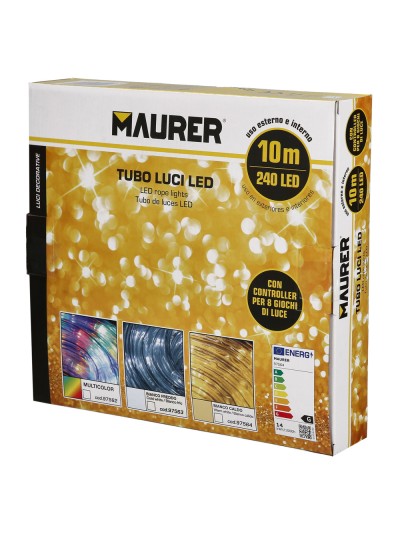Luces Navidad Tubo Luz Blanca Calida 240 LEDs Uso Exteriores / Interiores Protección IP44 Rollo 10 Metros