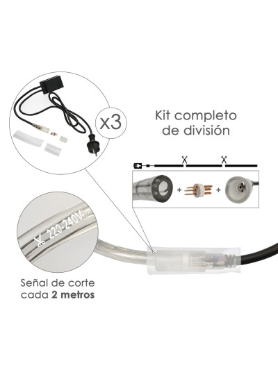 Luces Navidad Tubo Luz Multicolor 1200 LEDs Uso Exteriores / Interiores Protección IP44 Rollo 50 Metros Con 3 Kits de división