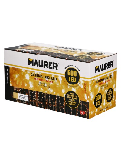 Guirnalda Luces Navidad Cortina x3 Metros 600 Leds Blanco Calido. Luz Navidad Interiores y Exteriores Ip44. Cable Transparente
