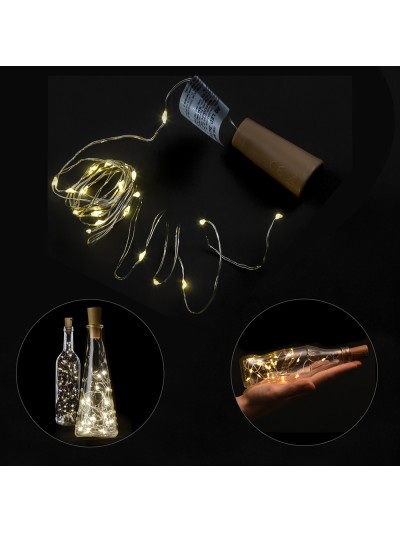 Luces Navidad Guirnalda Led con Tapon 20 Microled Blanco Calido IP20. A Pilas 3 LR44 (Si Incluidas)