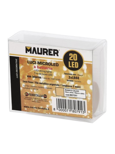 Luces Navidad Guirnalda Led con Tapon 20 Microled Blanco Calido IP20. A Pilas 3 LR44 (Si Incluidas)