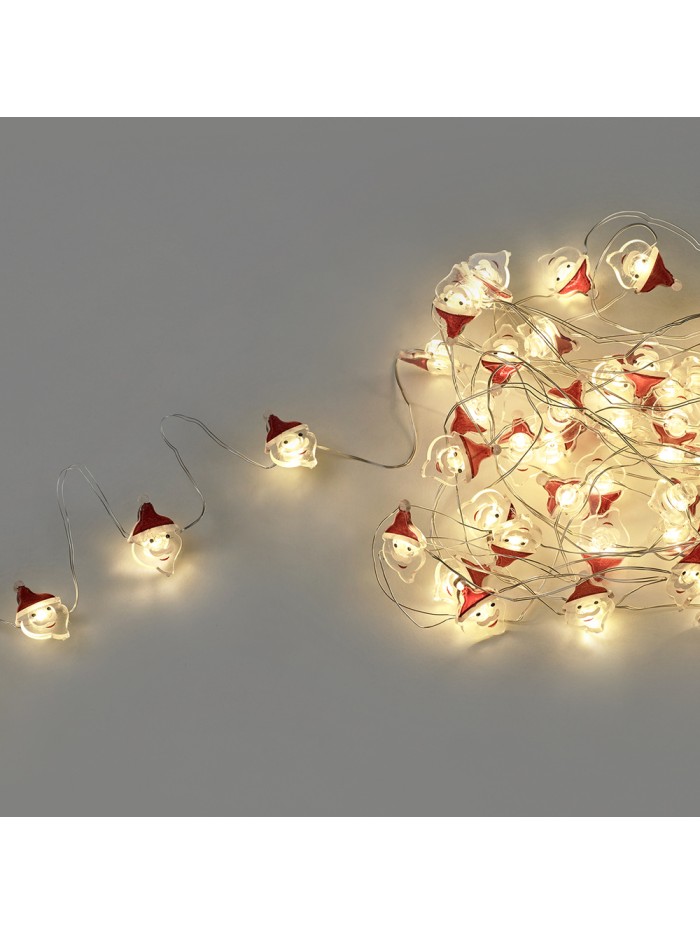 Guirnalda Luces Navidad A Pilas 50 Leds Papa Noel. Luz Calida Uso Interno IP20