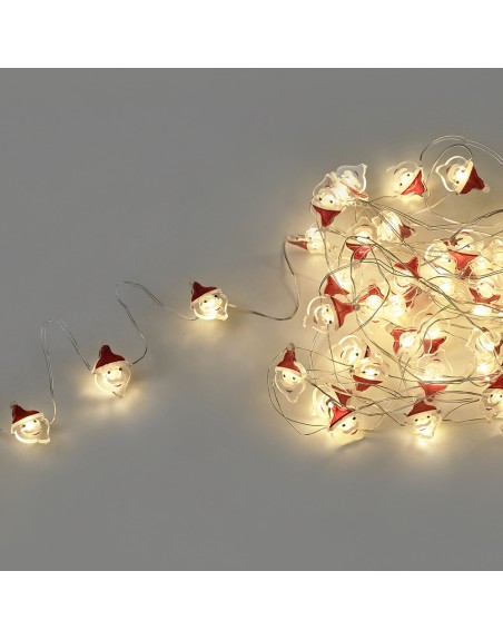 Guirnalda Luces Navidad A Pilas 50 Leds Papa Noel. Luz Calida Uso Interno IP20